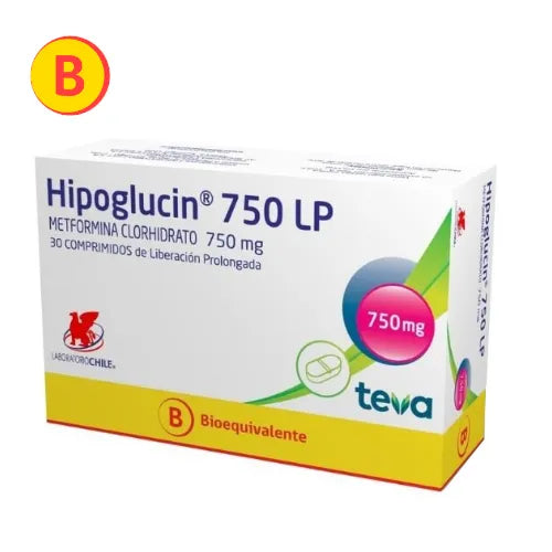 Hipoglucin LP Metformina 750 mg 30 Comprimidos Liberacion Prolongada