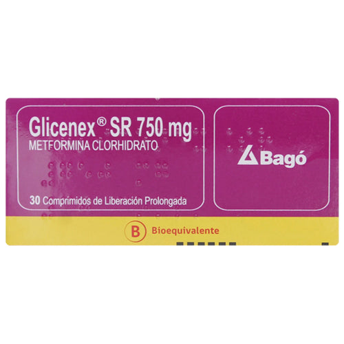 Glicenex SR Metformina 750 mg 30 Comprimidos Liberacion Prolongada