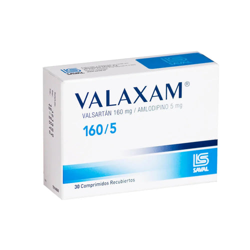 Valaxam Valsartan/Amlodipino 160mg/5mg 30 Comprimidos Recubiertos